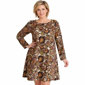 Lulu B Dress Size Large Green Paisley Pattern Lattice Upper Arm Long Sleeve